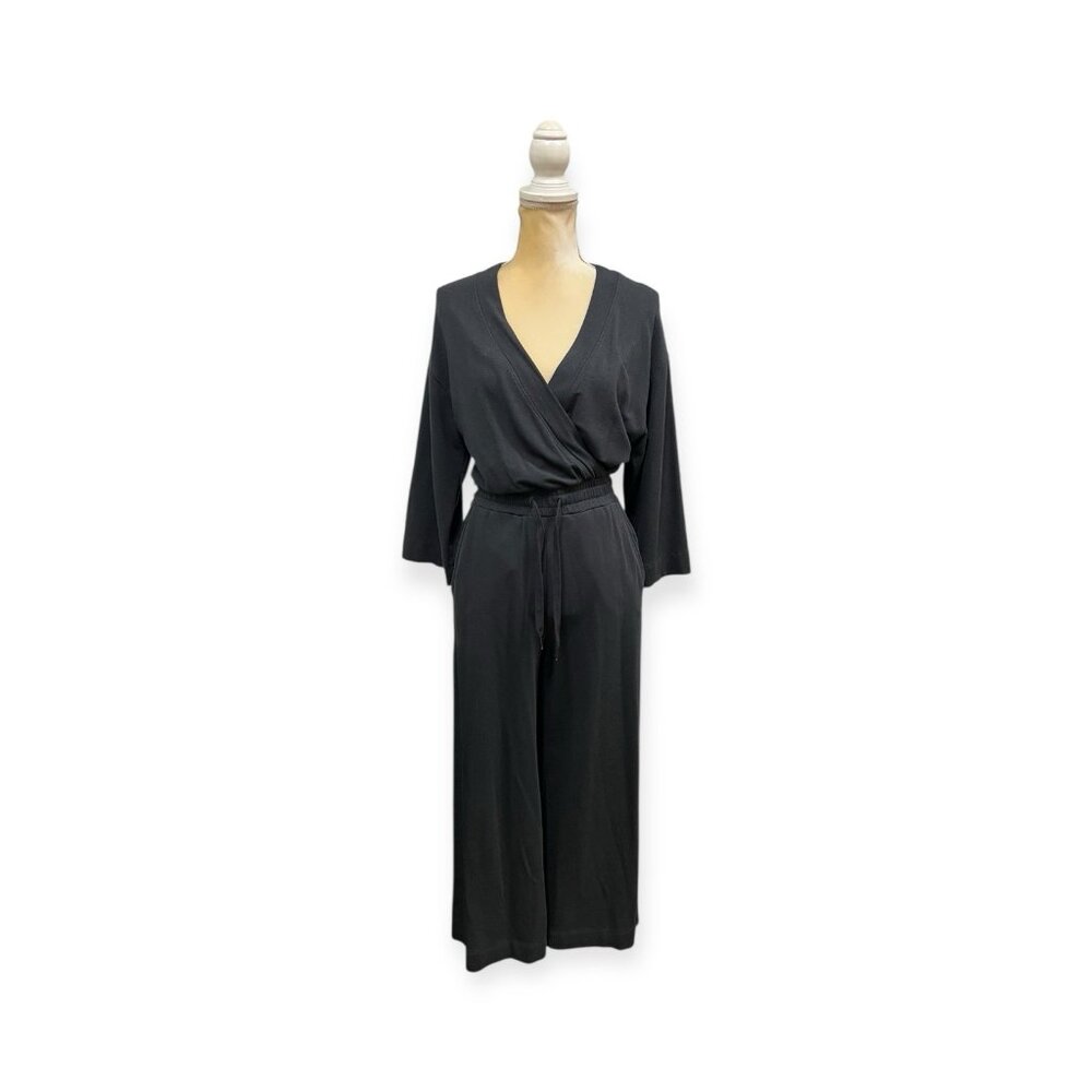 Sweaty Betty Rest Days Jumpsuit Size XS Black Wide Leg 3/4 Sleeve